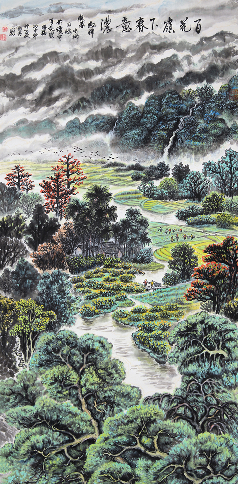 1611号--名称：百花岭下春意浓，尺寸：138X68cm，2016年.jpg