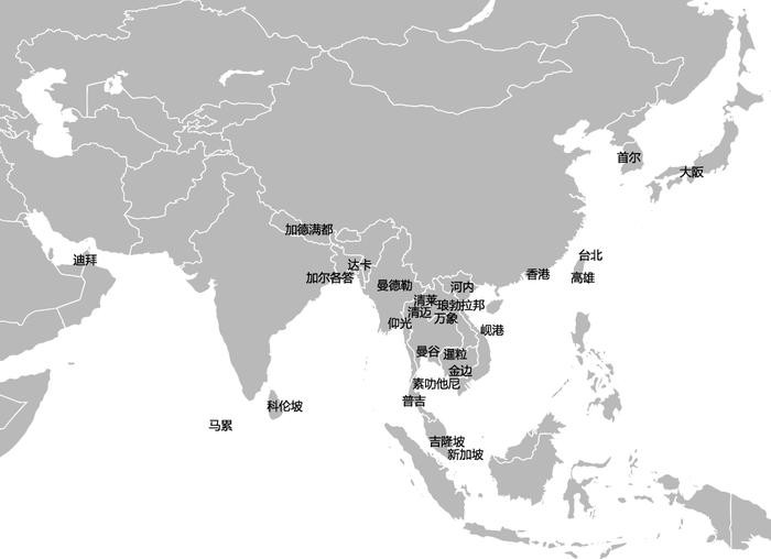 机场通航部分国际及地区际航点示意图