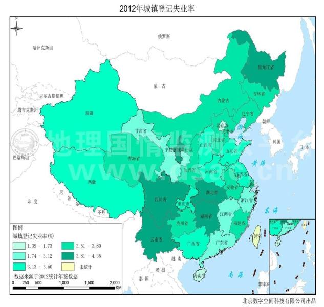 2012年全国城镇登记失业率